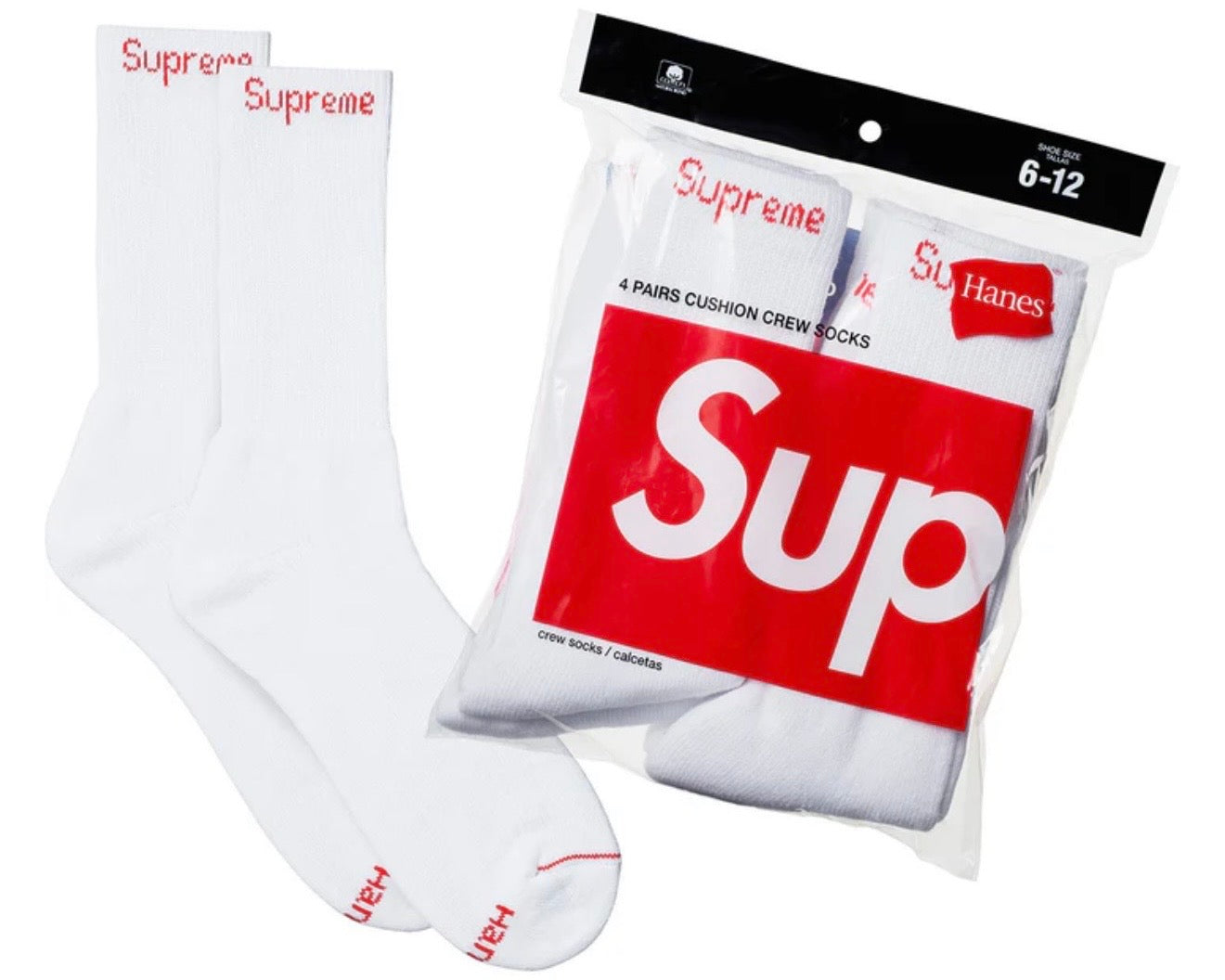 Supreme Hanes Socks (4 Pack) White