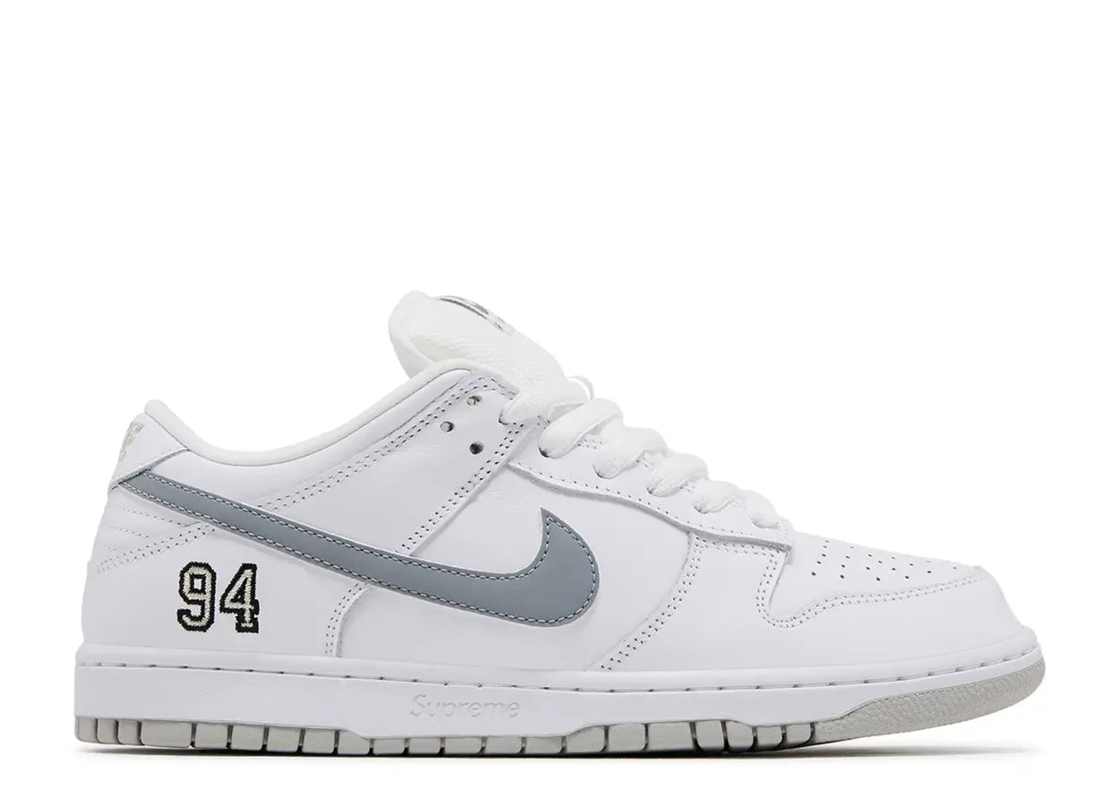Supreme x Dunk Low SB White Metallic Silver