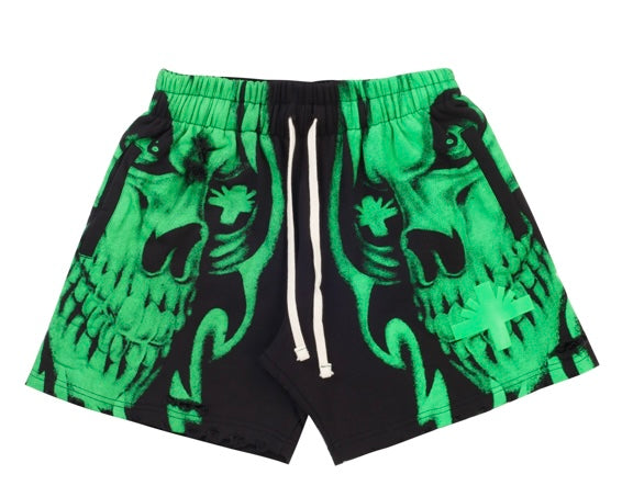 Vertabrae Skull Face Shorts Black Green