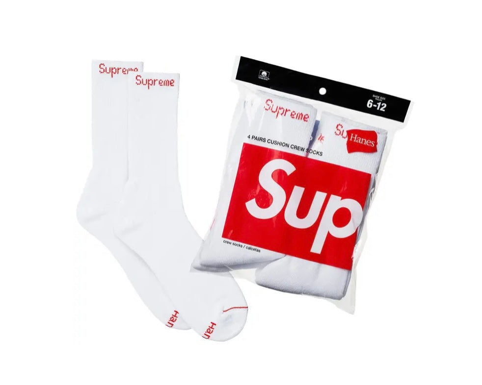 Supreme Hanes Crew Socks Crew Socks (4 Pack) White