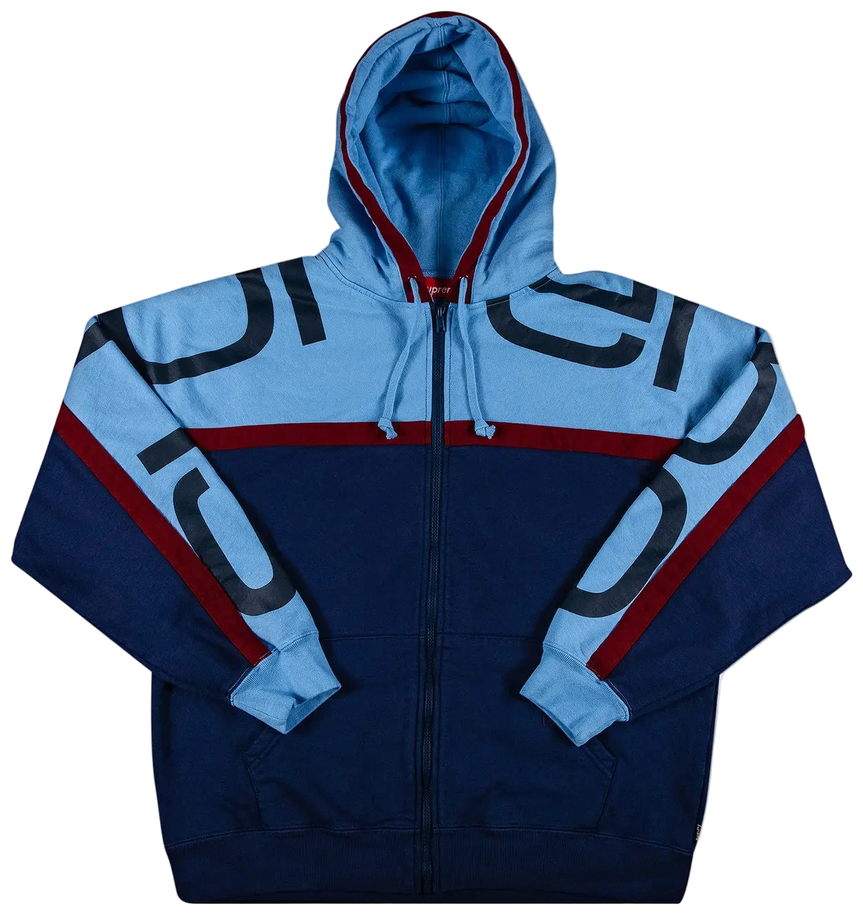 Supreme Big Logo Paneled Zip Up Hooded Sweatshirt Navy