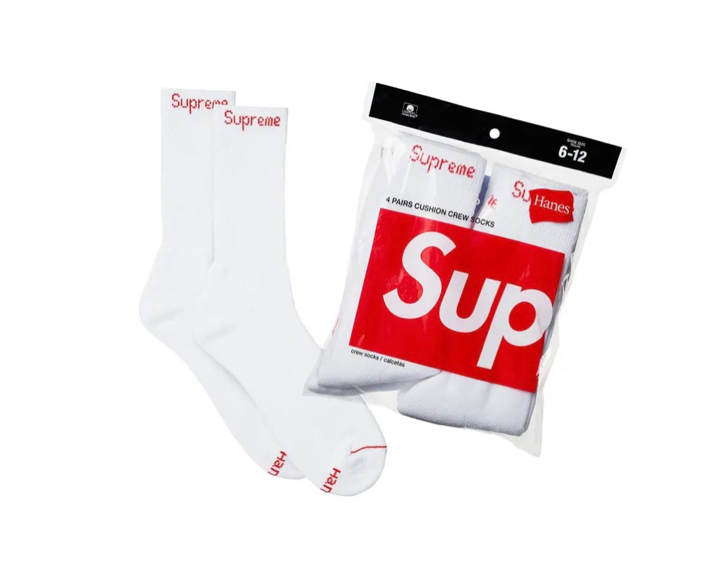 Supreme Hanes Crew Socks Crew Socks (4 Pack) White