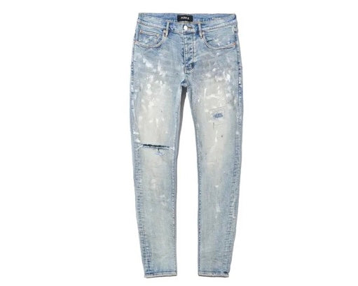 Purple Brand P001 Low Rise Skinny Jean Light Indigo Paint Blowout