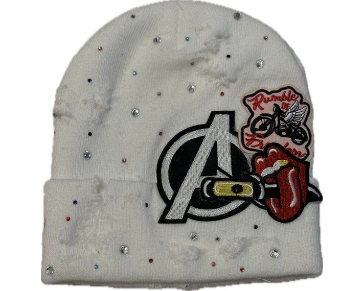 Afterlife Rhinestone Beanie White