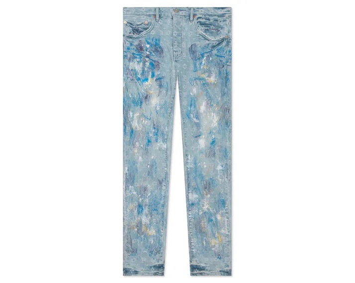 Purple Brand P001 Low Rise Skinny Jean Paint Over Jacquard Monogram Light Bleach