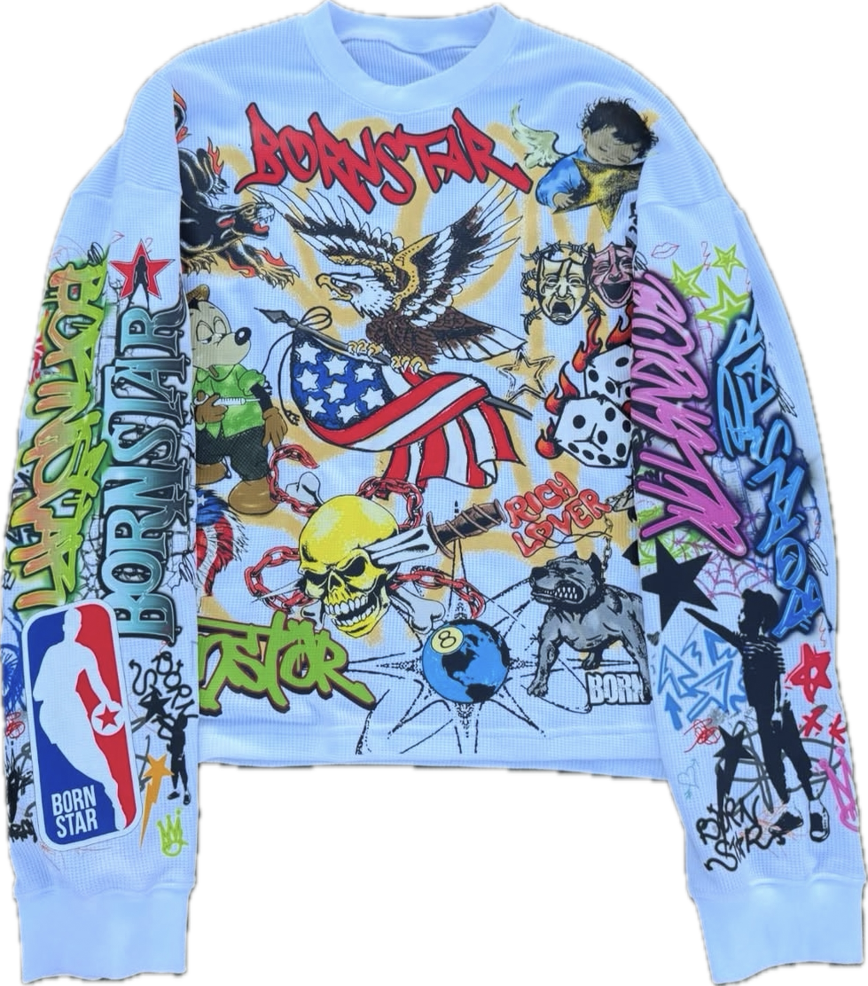 Bornstar Studios Stars Are Art White Thermal Long Sleeve