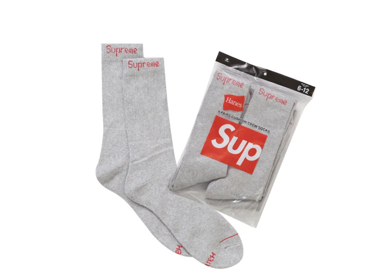 Supreme Hanes Socks (4 Pack) Heather Grey