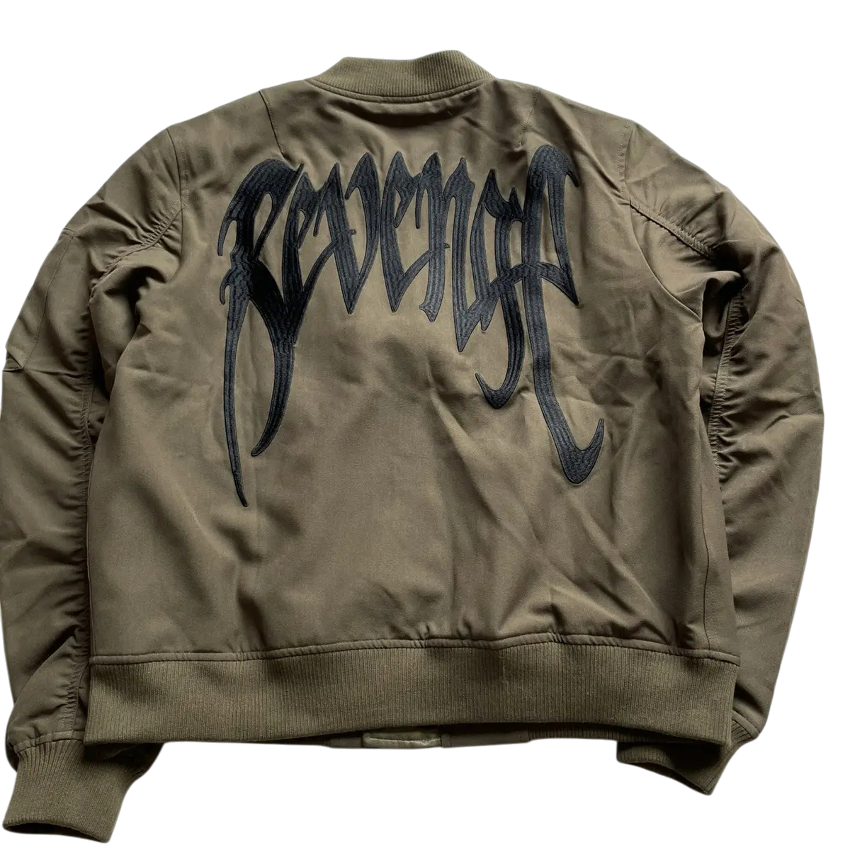 Revenge Embroidered Nylon Bomber Jacket Olive