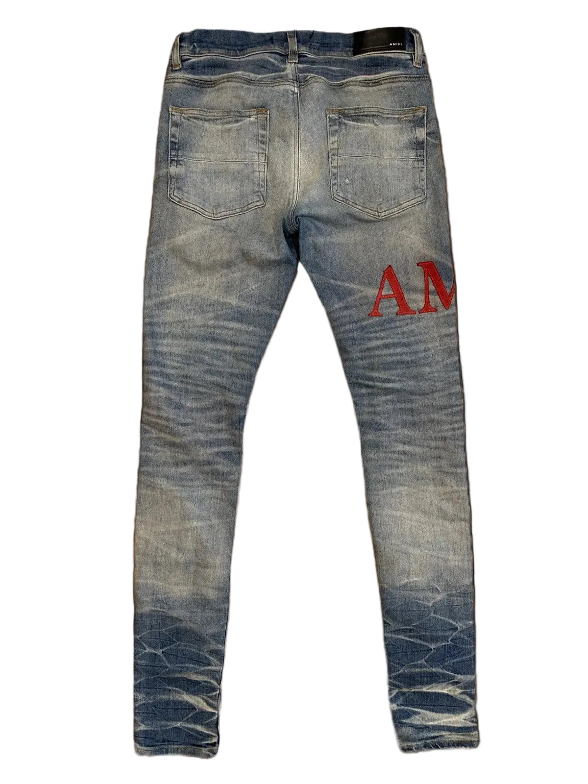Amiri MX1 Light Wash Jean Red Patch Spellout