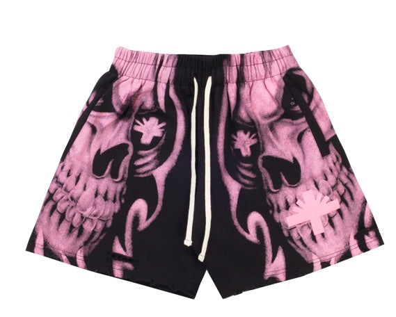 Vertabrae Skull Face Shorts Black Pink