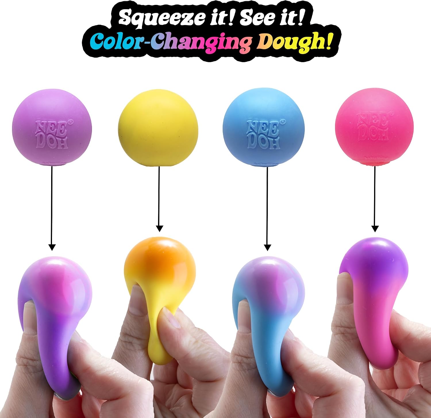 Needoh Teenie Color Change Needoh - Sensory Squeeze Toy - 4 Pack