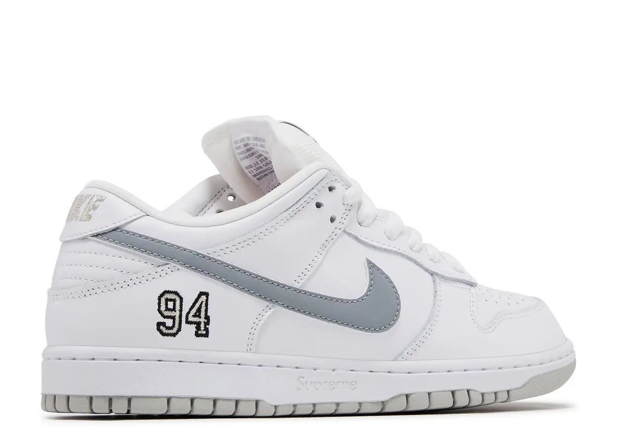 Supreme x Dunk Low SB White Metallic Silver