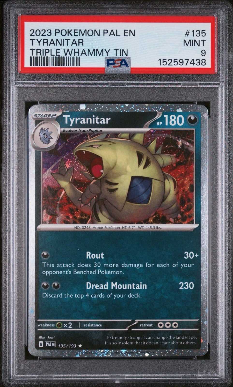 Tyranitar - 135/193 - (PSA GRADED 9) - Triple Whammy Tin Cosmos Holo
