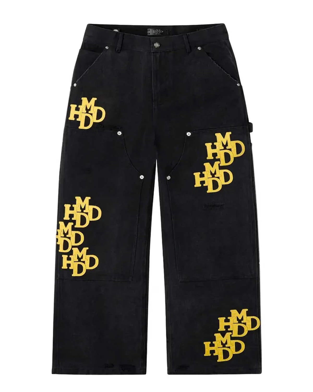 HMDD Black Yellow Patch Double Knee Pants