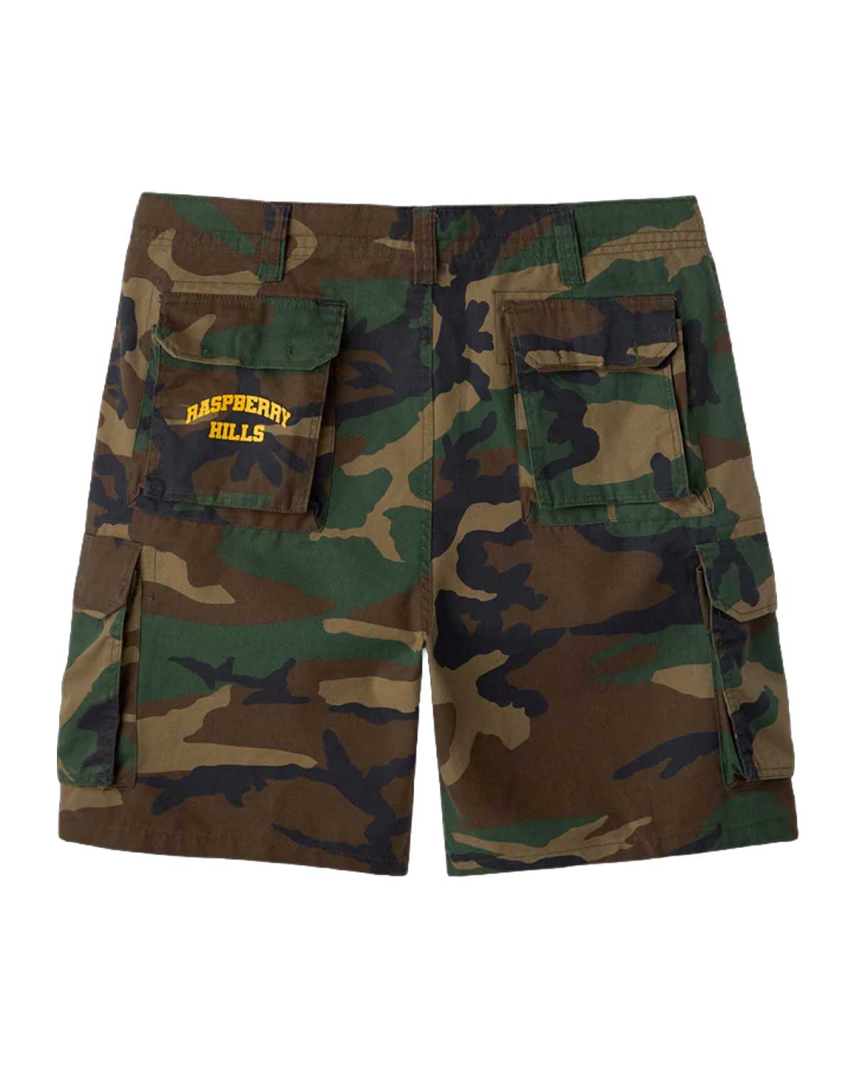 GOLD VINTAGE GALLERY RASPBERRY HILLS CAMO LOGO CARGO SHORTS
