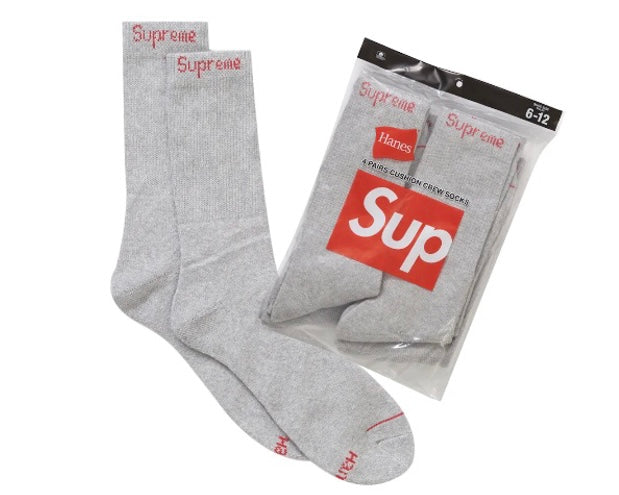 Supreme Hanes Socks (4 Pack) Heather Grey