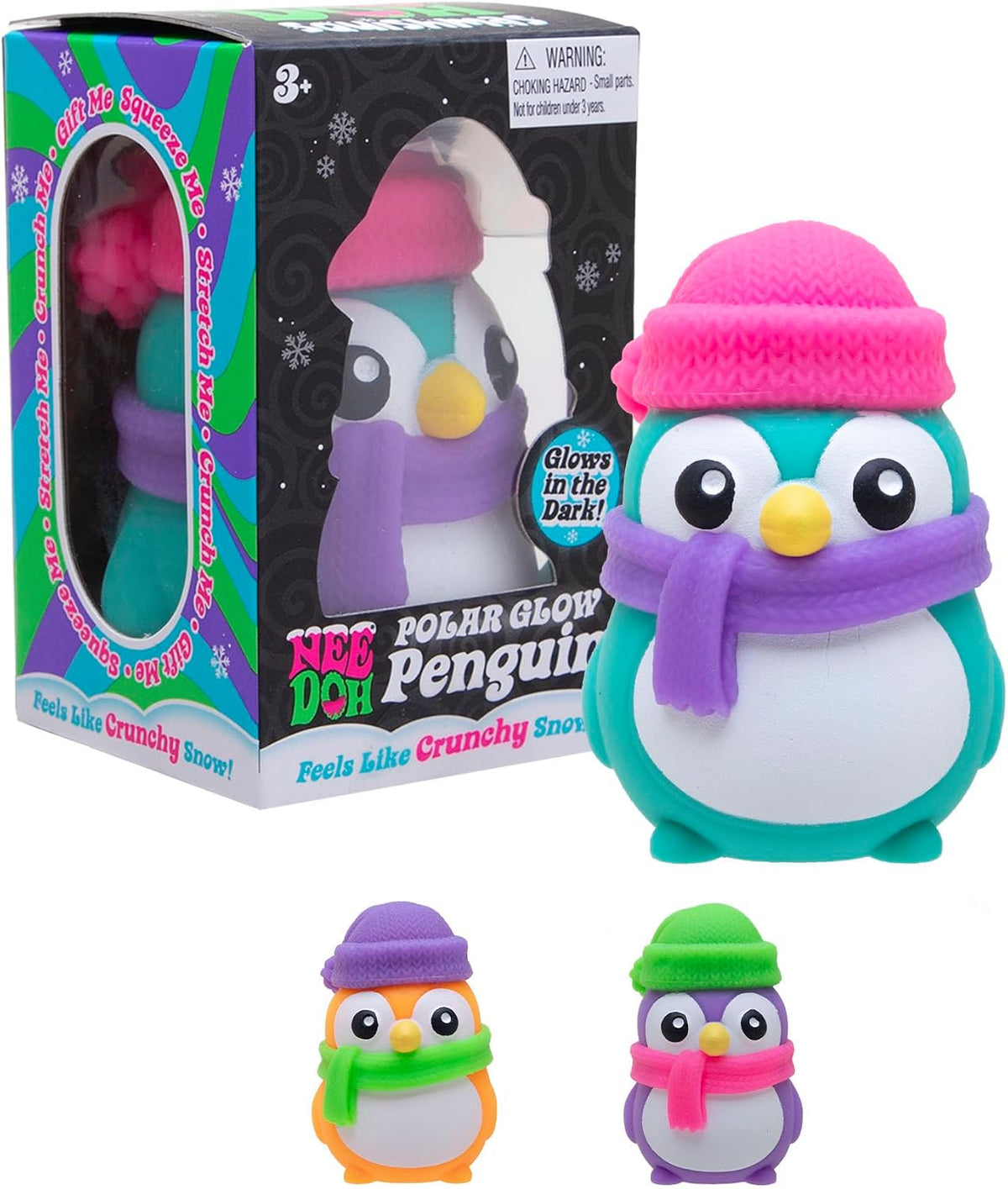 Schylling NeeDoh Polar Glow Penguin - Sensory Squeeze Toy - Assorted Colors Glow in The Dark - (Pack of 1)