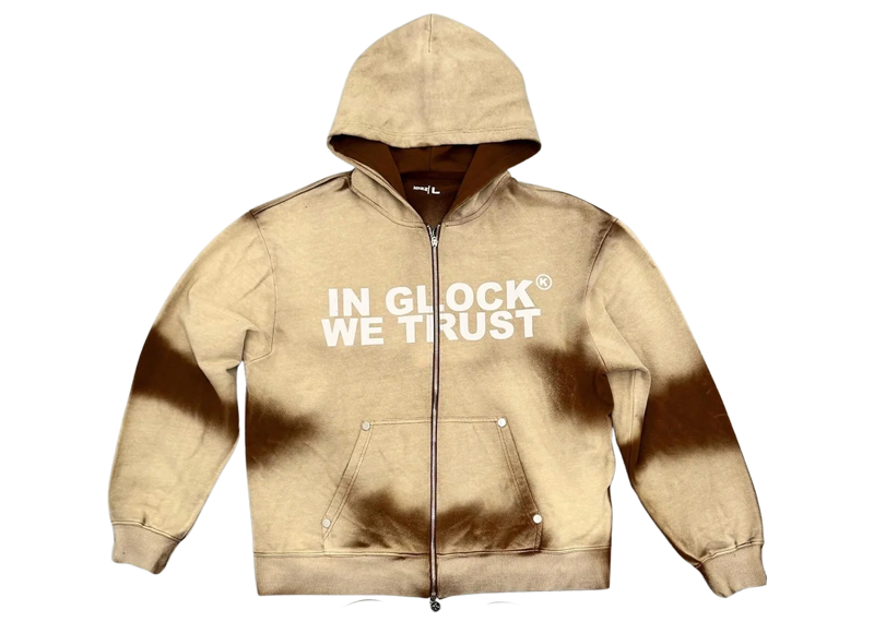 In Glock We Trust Oversized Mocha Zip Up