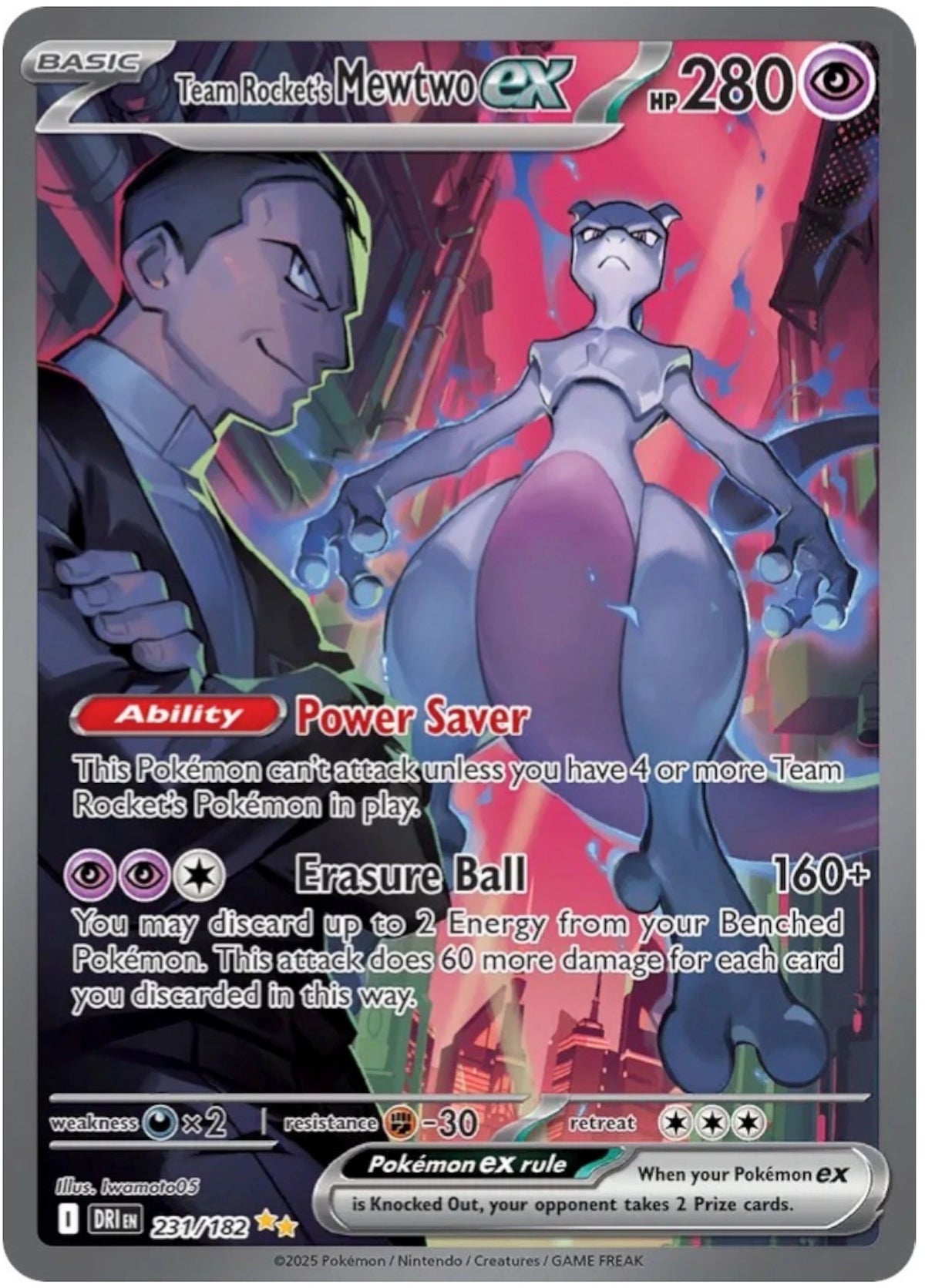 Team Rocket's Mewtwo ex 2025 Pokémon Scarlet & Violet Destined Rivals Hyper Rare 231/182 Ungraded
