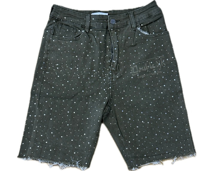 Double K Jorts Rhinestone Olive