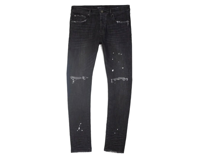 Purple Brand P001 Low Rise Skinny Jean Black Over Spray