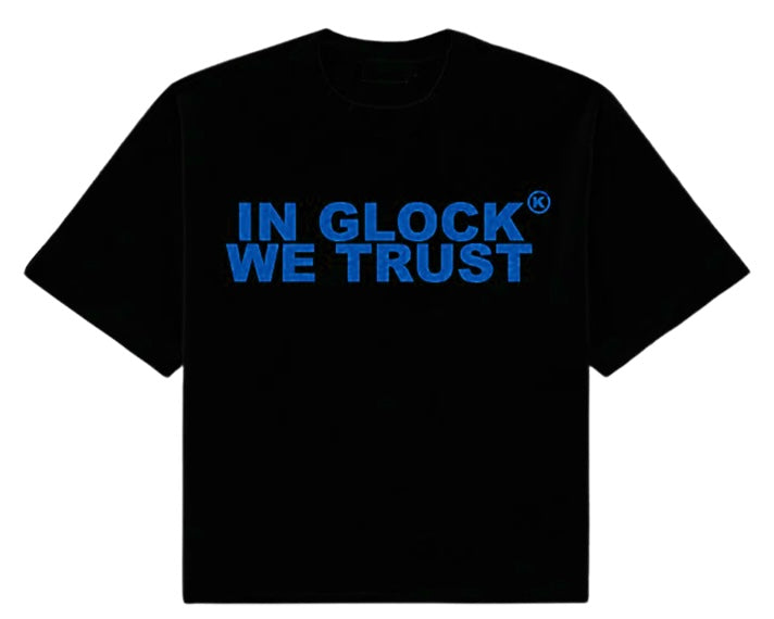 In Glock We Trust Oversized Black Blue Tee