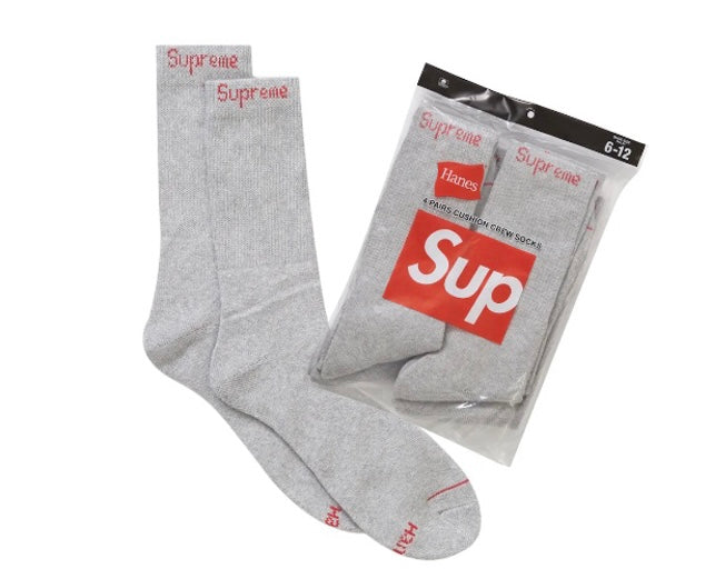 Supreme Hanes Socks (4 Pack) Heather Grey