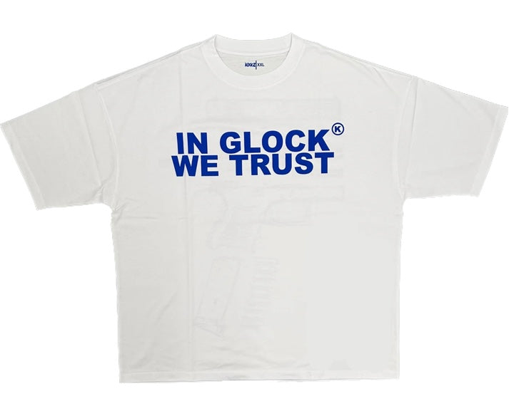In Glock We Trust Oversized White Blue Tee
