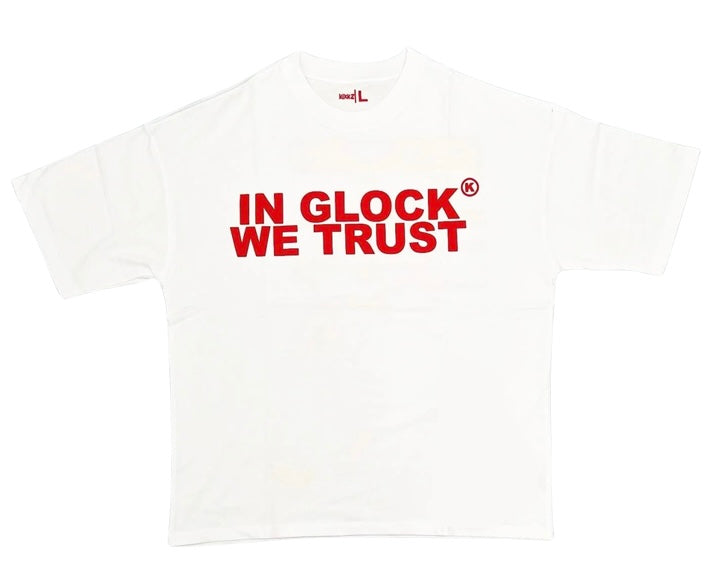 In Glock We Trust Oversized White Red Tee