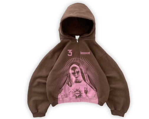 Bravest Studios Brown Mary Zip Up Hoodie