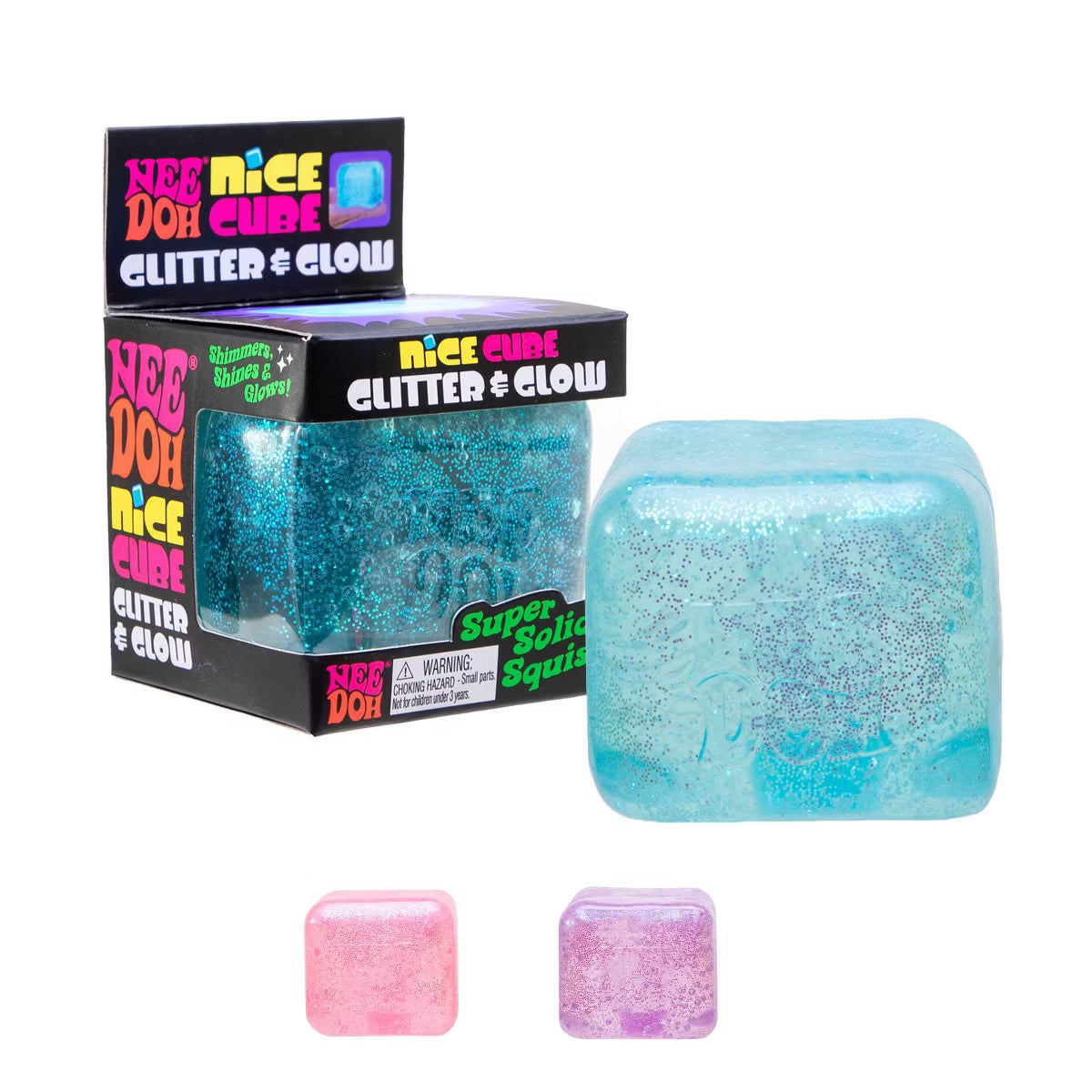 NeeDoh Nice Cube Glitter & Glow - Satisfying Square Shaped Sensory Toy, Colors May Vary