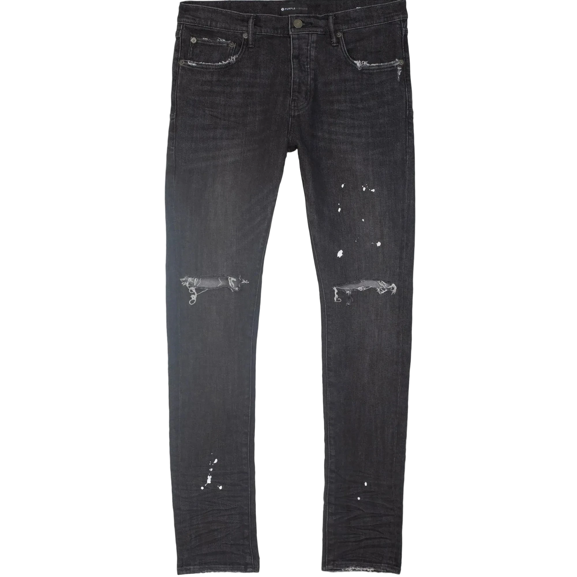 Purple Brand P001 Low Rise Skinny Jean Black Over Spray