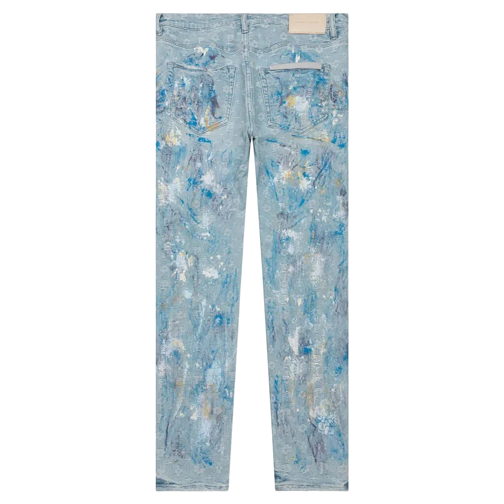 Purple Brand P001 Low Rise Skinny Jean Paint Over Jacquard Monogram Light Bleach
