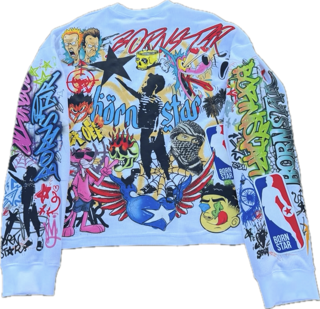 Bornstar Studios Stars Are Art White Thermal Long Sleeve