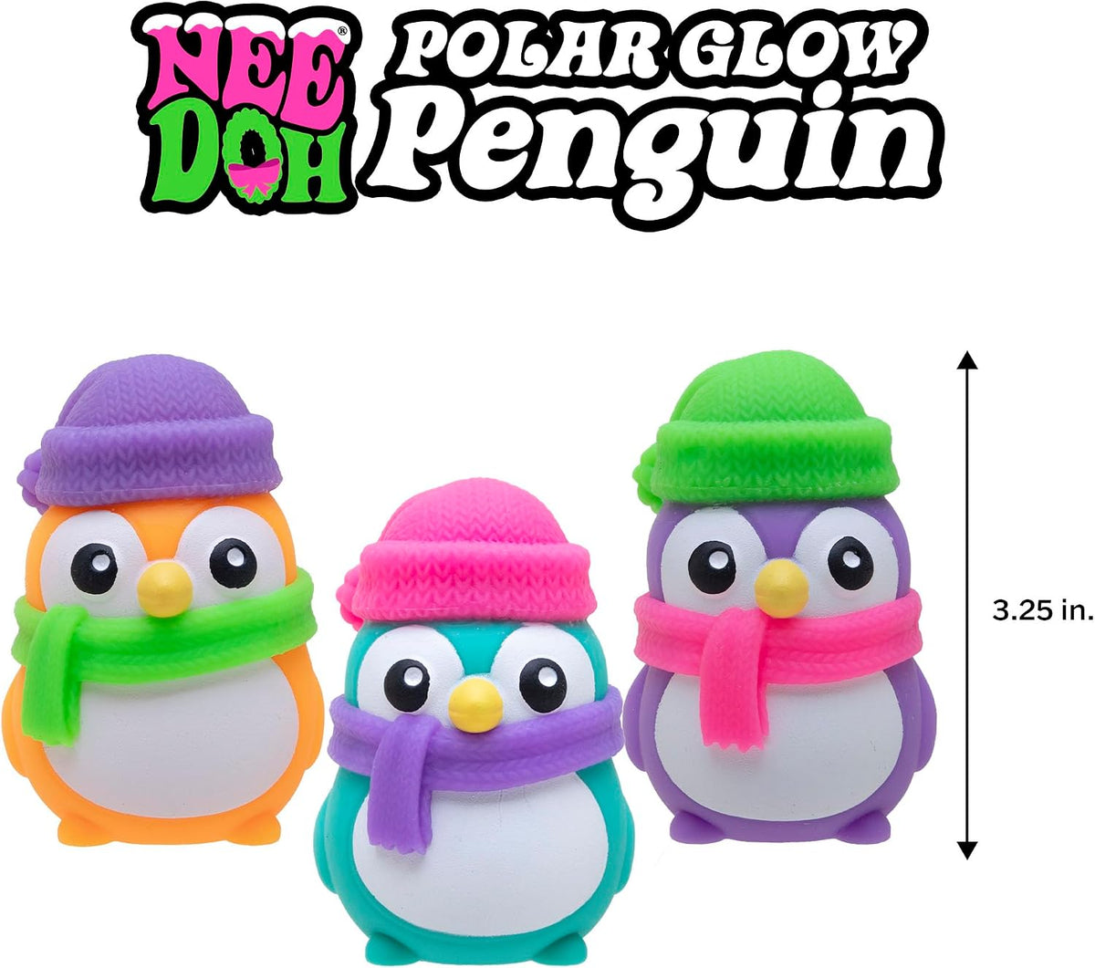 Schylling NeeDoh Polar Glow Penguin - Sensory Squeeze Toy - Assorted Colors Glow in The Dark - (Pack of 1)