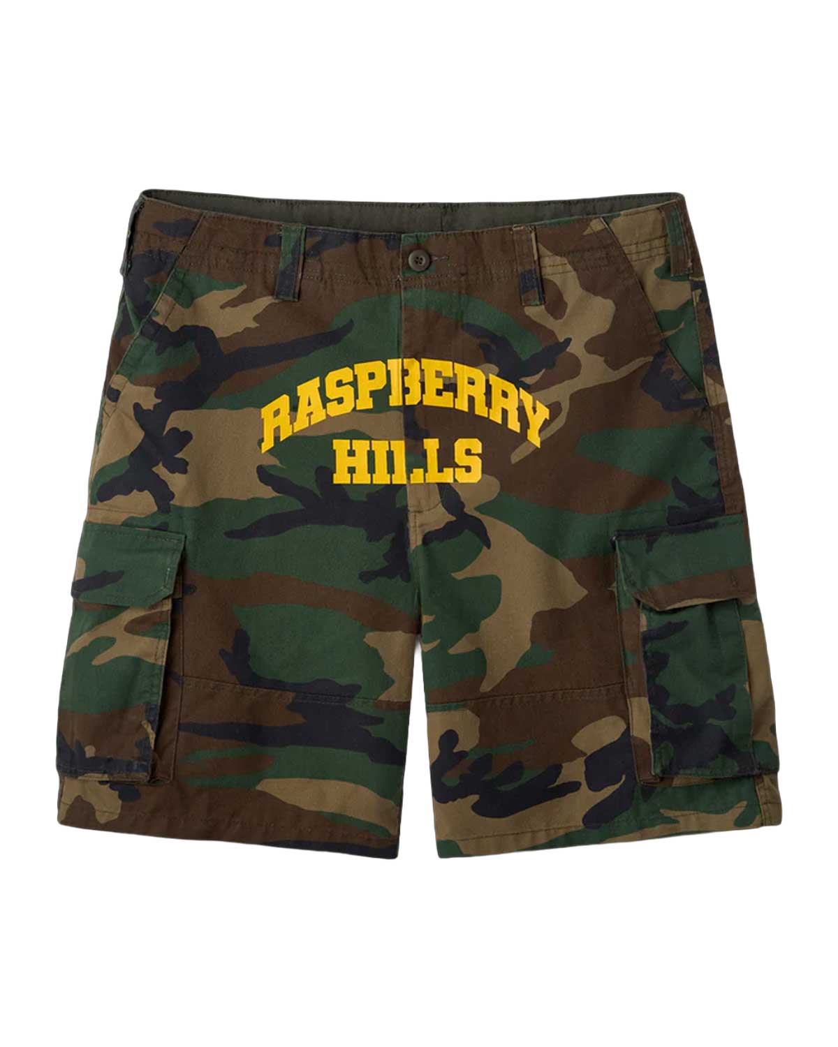 GOLD VINTAGE GALLERY RASPBERRY HILLS CAMO LOGO CARGO SHORTS