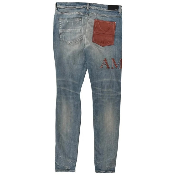 Amiri MX1 Jeans Blue Side Logo Burnt Orange Patch