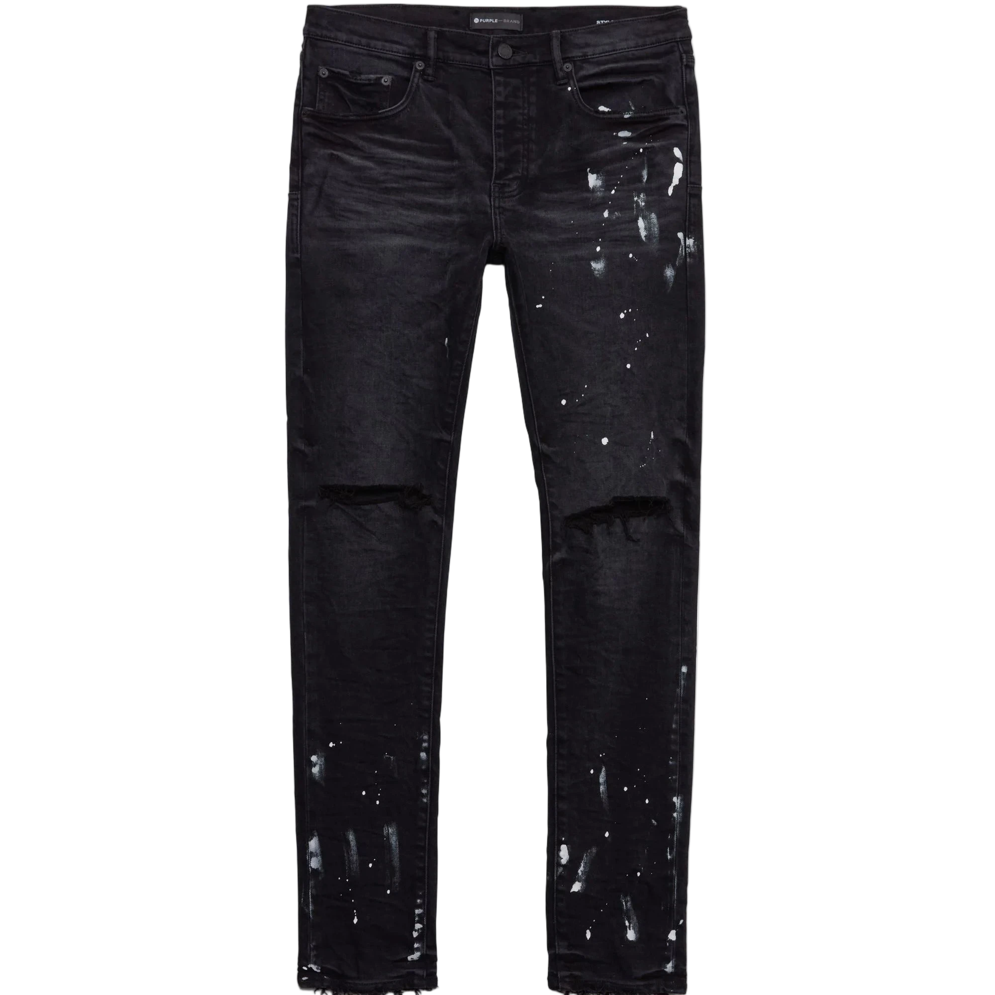 Purple Brand P001 Low Rise Skinny Jean Black Resin Knee Slit