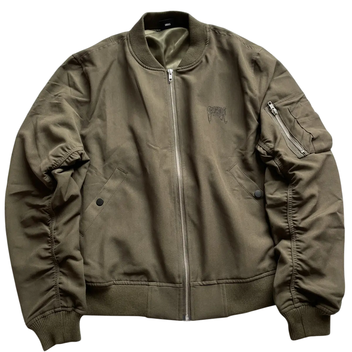 Revenge Embroidered Nylon Bomber Jacket Olive